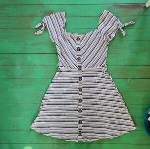 Striped Button-Down Dress with Tie Sleeves Size S By MIAMI